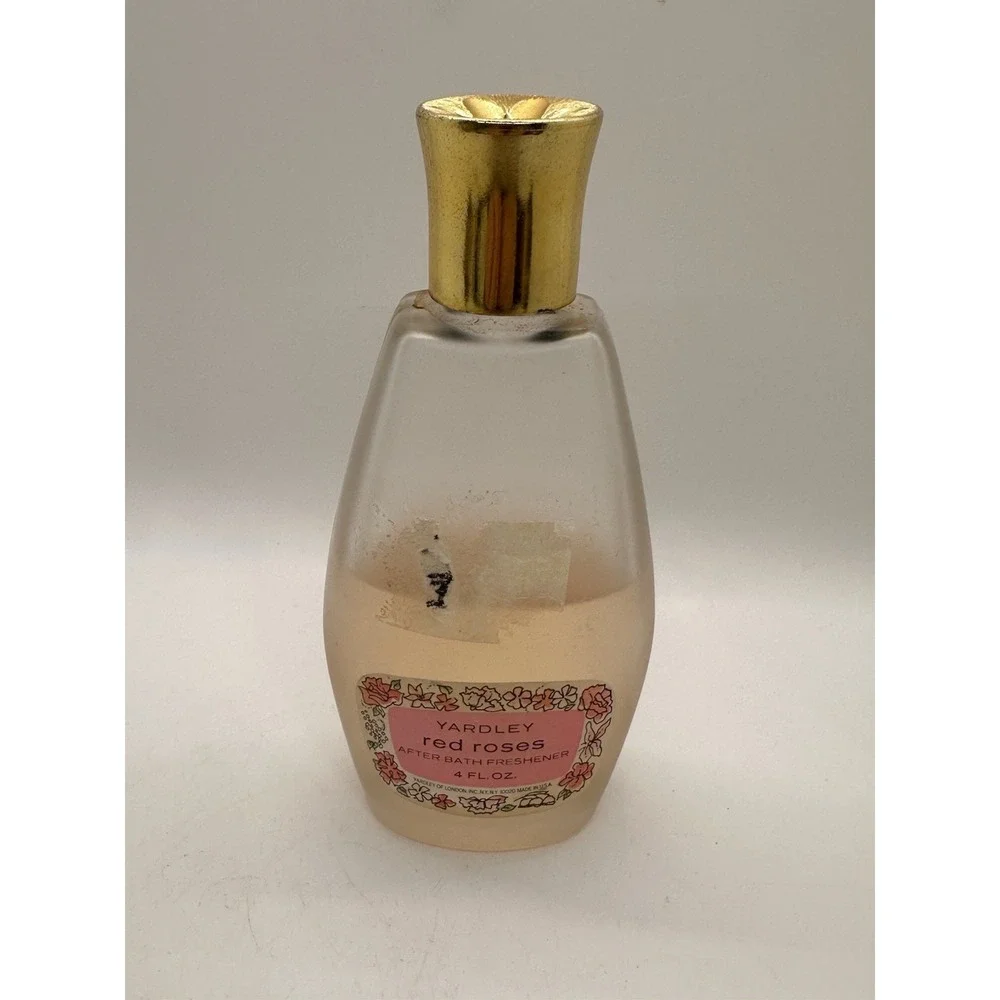 Vintage Yardley Red Roses After Bath Freshener 4oz Glass Bottle Gold‎ Cap